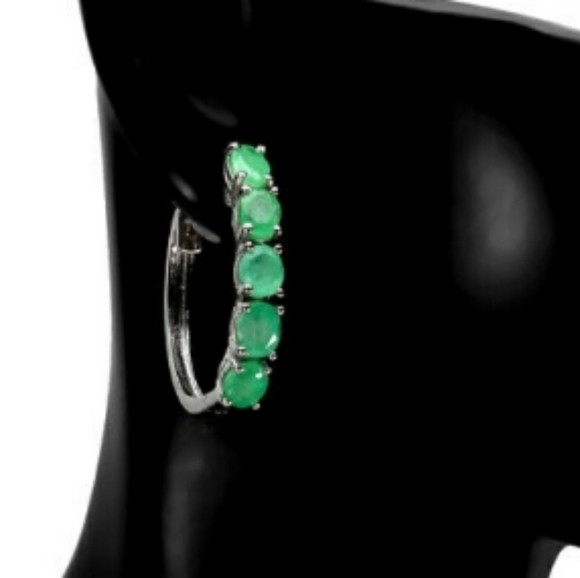 Genuine Emerald Hoop Earrings Y5 - Picture 3 of 4